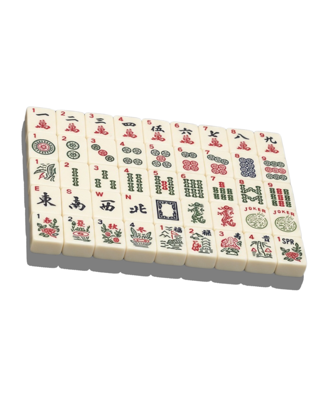 Classic and easy to read melamine mahjong tiles from Club Mah Jongg for American and Hong Kong style play in ivory color. 