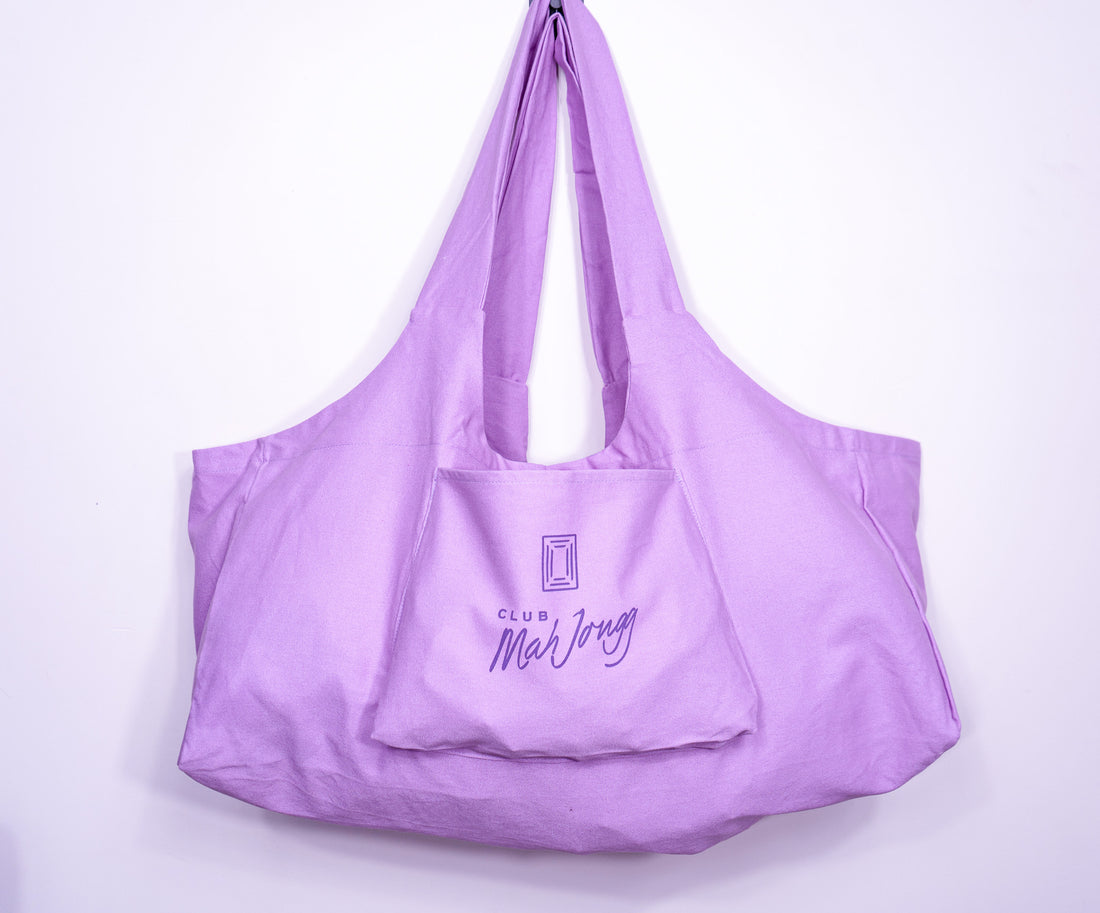 Lilac canvas Mah Jongg Carryall bag with front pocket and Club Mah Jongg logo